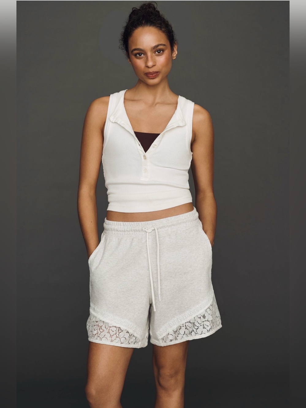 Anthropologie Daily Practice Lace Guard Shorts M Light Heathered Gray NWOT